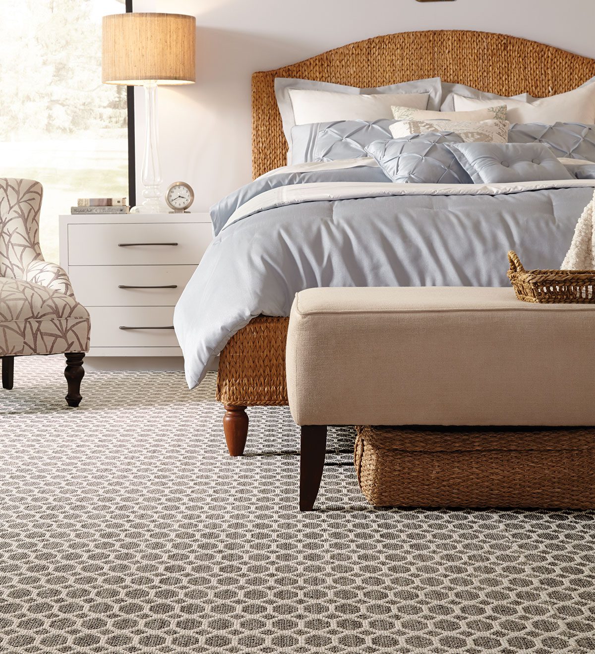 Tan Berber Carpet In A Bedroom